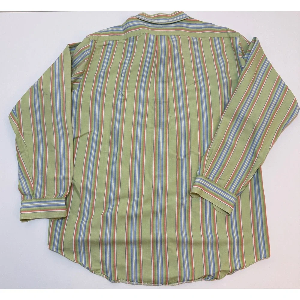 Polo Ralph Lauren Mens Classic Fit Linen Cotton Striped Shirt Green Large L
